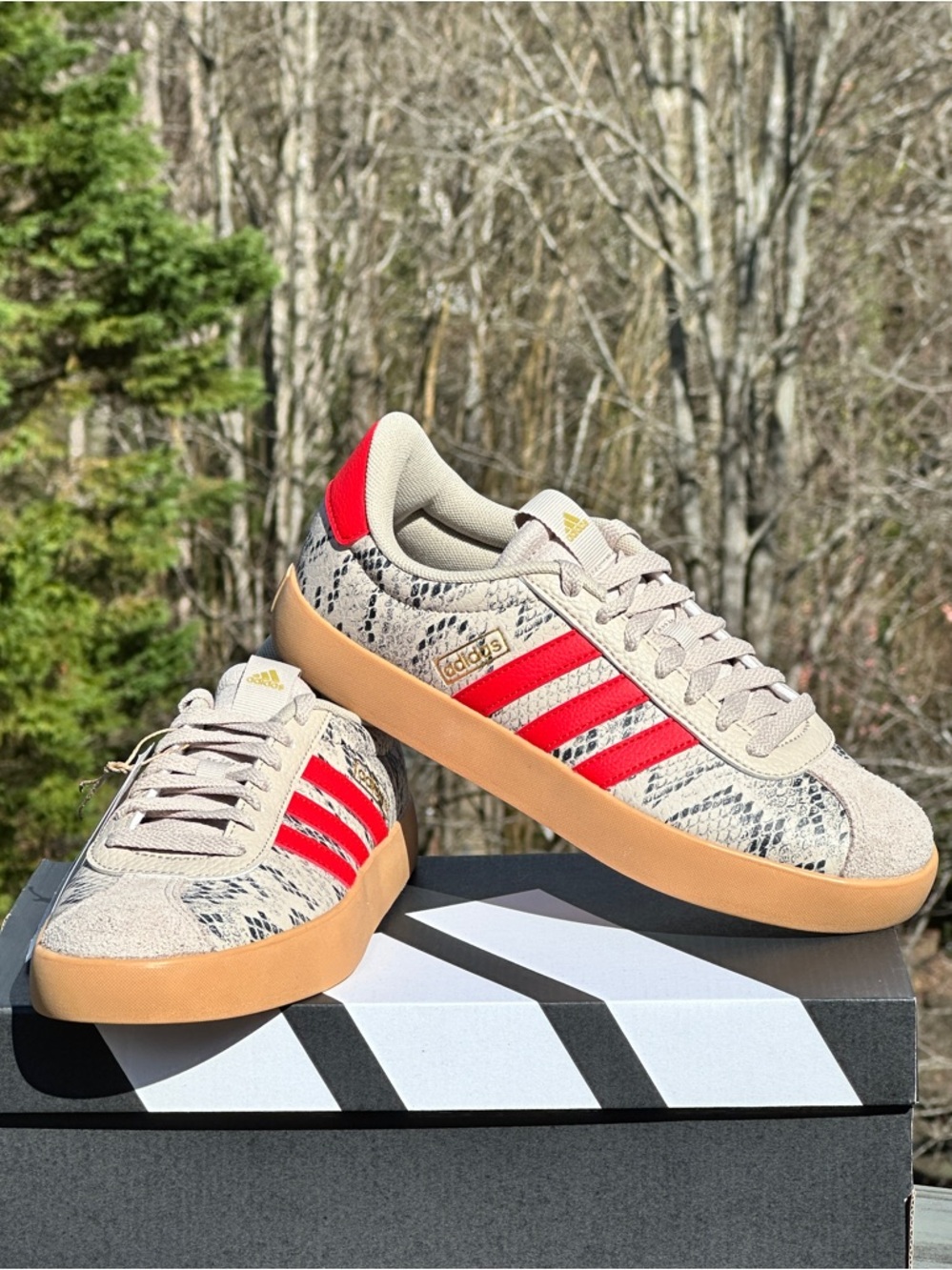Adidas VL Court Animal Print Gum Leather Low Casual Sneaker Womens 7 | 8 NEW
